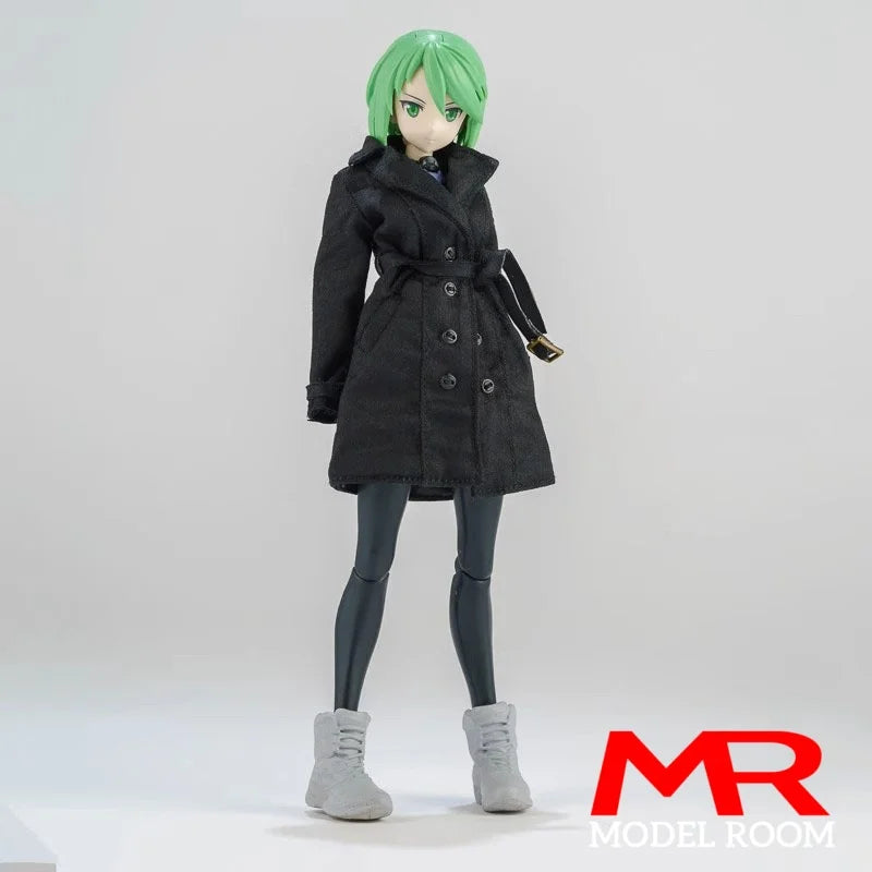 1/12 Scale Female Trench Coat Windbreaker Clothes Model Fit 6'' Asi 2.0 OB11 BJD Romankey Soldier Action Figure Body Dolls