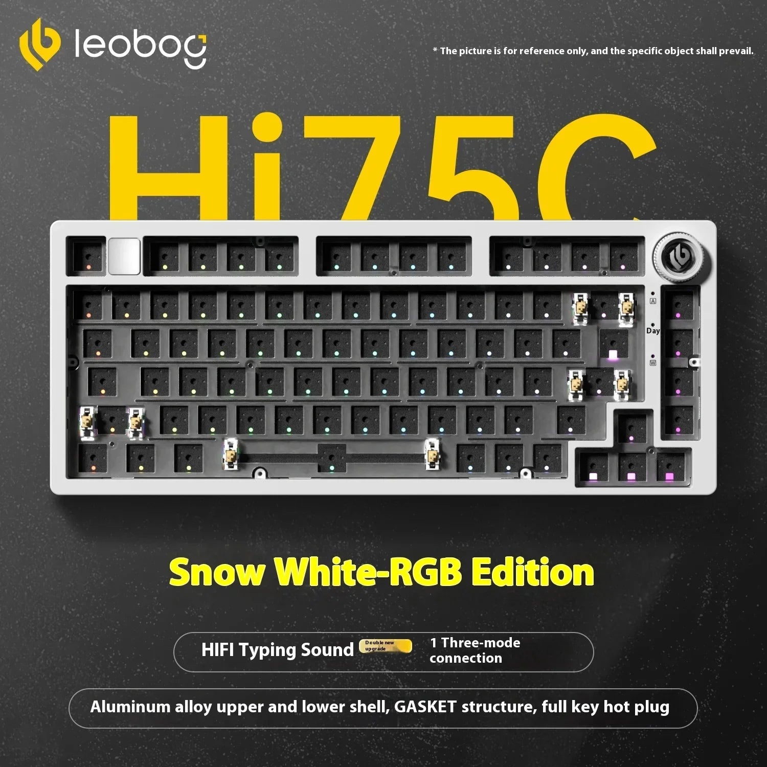 LEOBOG Hi75C Механична клавиатура 3 режима/кабелен комплект с гореща замяна с копче RGB алуминиево уплътнение Hi75C Комплект клавиатура за компютър, персонализиран подарък