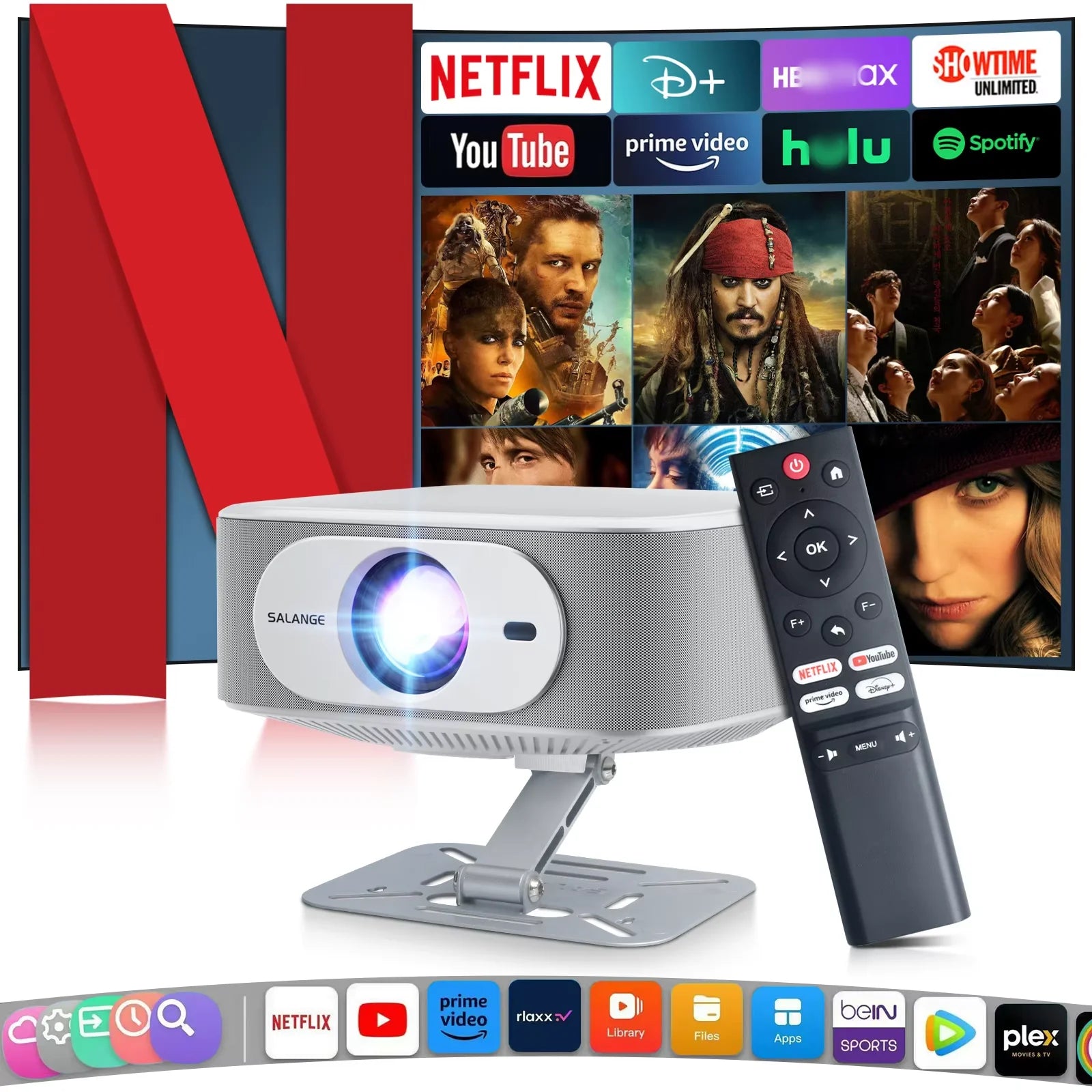 Salange Netflix-Projektor P92MAX Smart Android 13 1080P BT5.2 WiFi6 12000L Elektronischer Fokus Auto Keyston 4K Film HD Heimkino