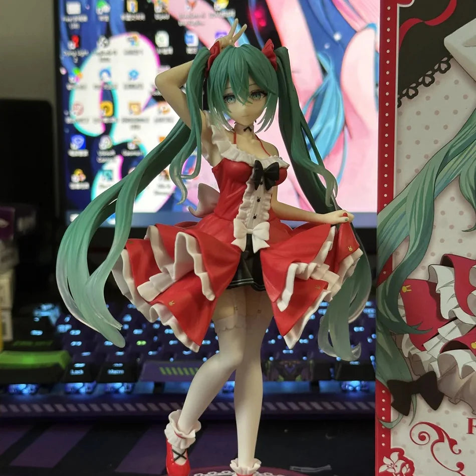 New 20cm Anime Hatsune Miku Figure Sexy Character Ornaments white pink chair Kawaii Car Decoration Collectible Model gift