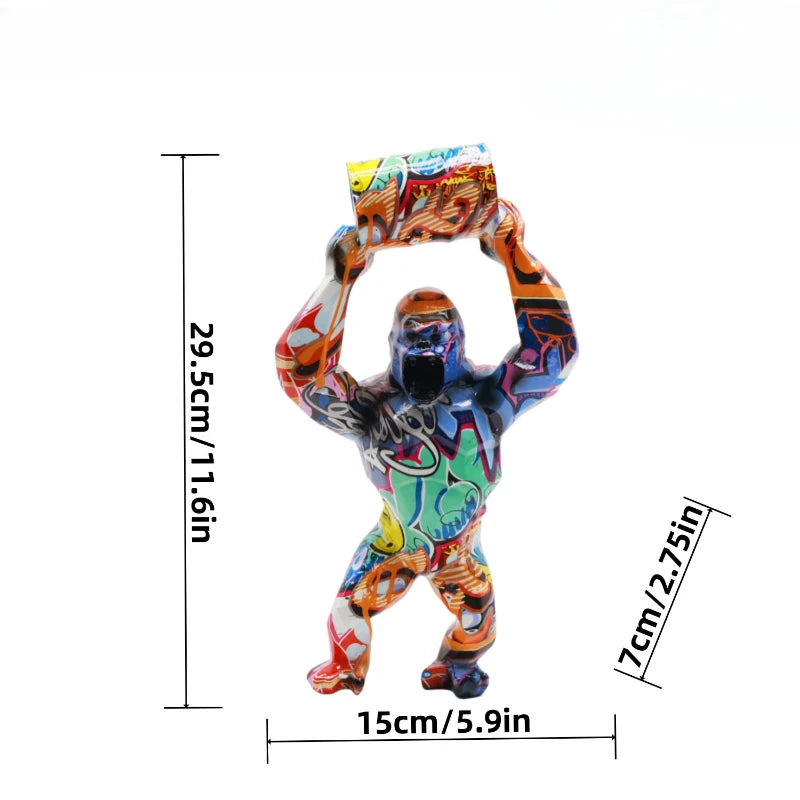 ERMAKOVA Creative Resin Sculpture Gorilla Decoration Lift The Bucket Gorilla Figure Statue Living Room Cabinet Decor