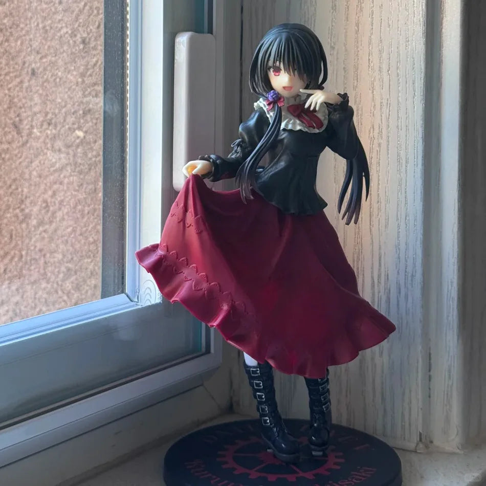 18CM DATE A LIVE Tokisaki Kurumi Anime Figure Cute Girl Model Toy PVC Black Dress Dress Up Standing Model Car Ornaments