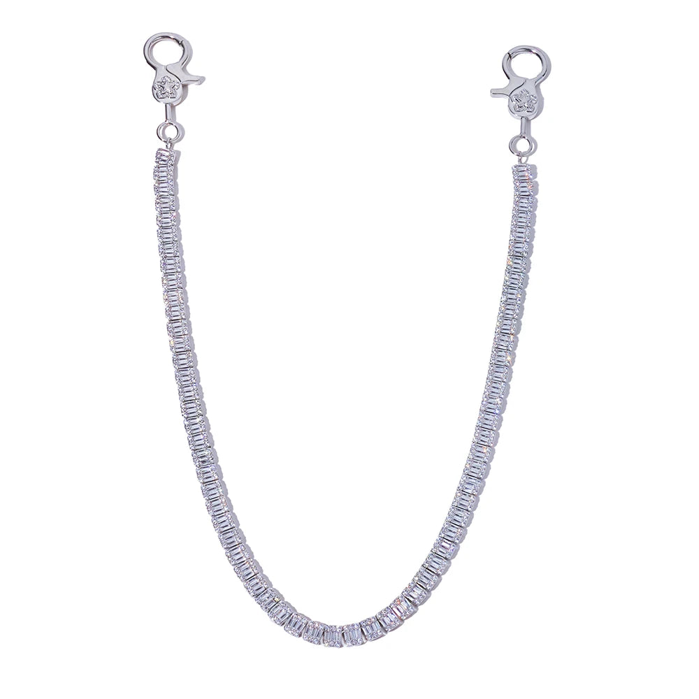 HHIOK New Rectangular Tennis Chain 5A Brass Inlaid Zircon Iced Keychain Hip Hop Rock Style Men's and Women's Jewelry Necklace