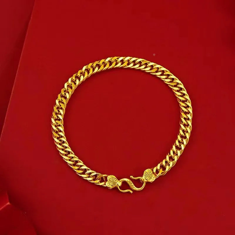 Luxury 24K 9999 Pure Gold real gold Men's and Women's Buckle Bracelet 6mm Boss Bracelet Necklace