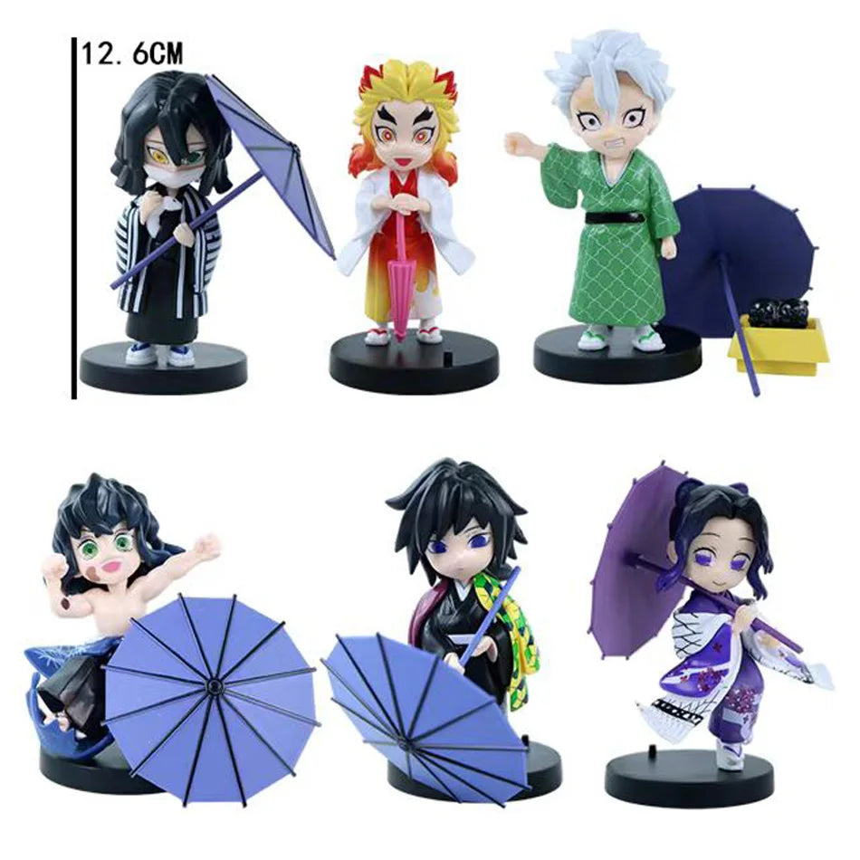 6pcs Q Version Demon Slayer Sitting Ghost Doll Tanjiro Nidouzi Inosuke Zenizu Toy Figural PVC Model Gift