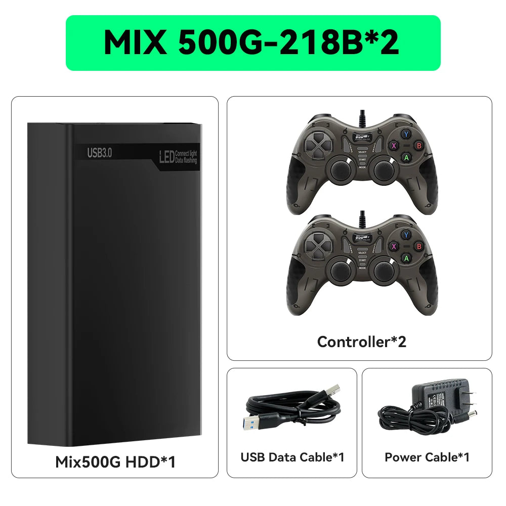 MIX500G Spielfestplatte mit über 38200 Retro-/PC-Spielen, Plug &amp; Play-Spielkonsolen für PS3/PS2/Switch/SNES/XBOX/N64/WII/GBA für Windows