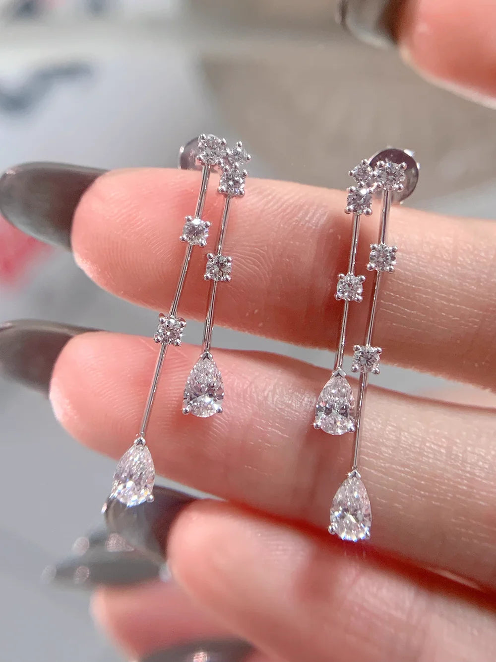 Custom Real Platinum PT950 Stud Earrings Women Engagement Anniversary Wedding Water Drop Moissanite Diamond Drop Earrings