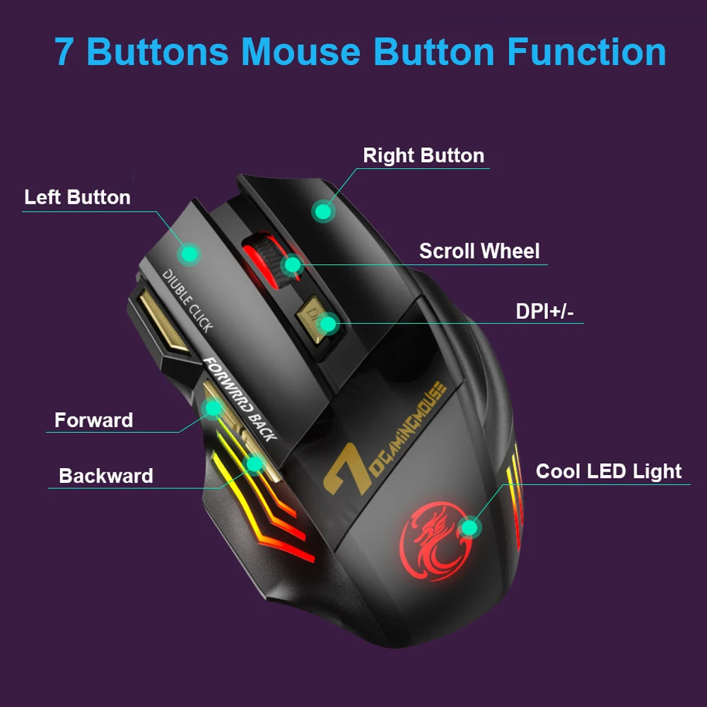 Акумулаторна безжична мишка Bluetooth Gamer Gaming Mouse Computer Ergonomic Mause с подсветка RGB безшумни мишки за лаптоп