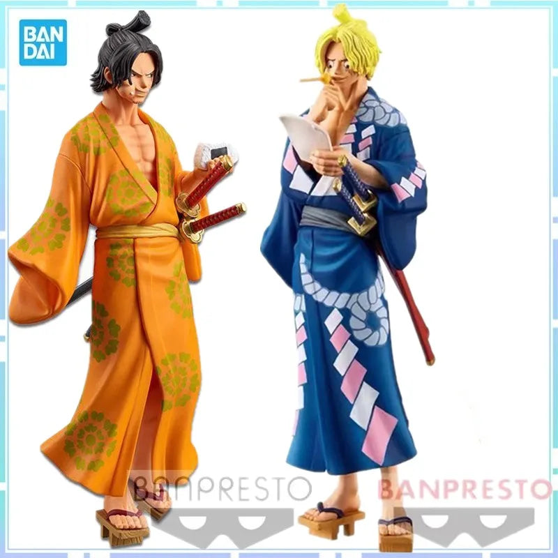 Bandai Original BANPRESTO Anime One Piece Magazin Kimono 18 cm Portgas D. Ace Sabo PVC Action Figure Sammeln Modell Spielzeug
