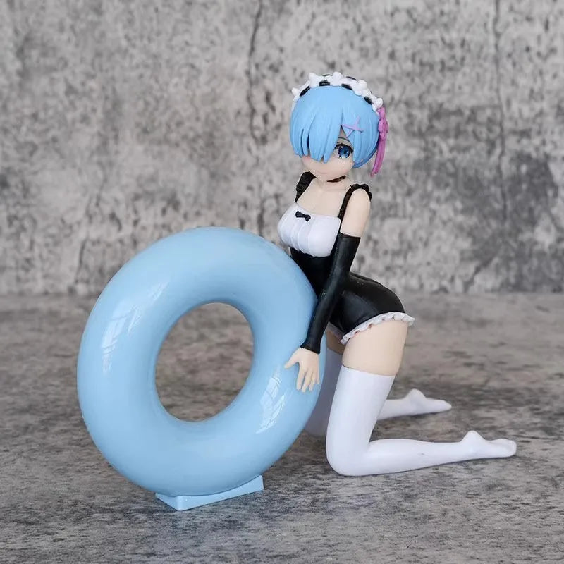 13CM Anime Life In Another World From Scratch Rem Figure White Shirt Sitting Position Anime Model Toys Gift Doll Collection PVC