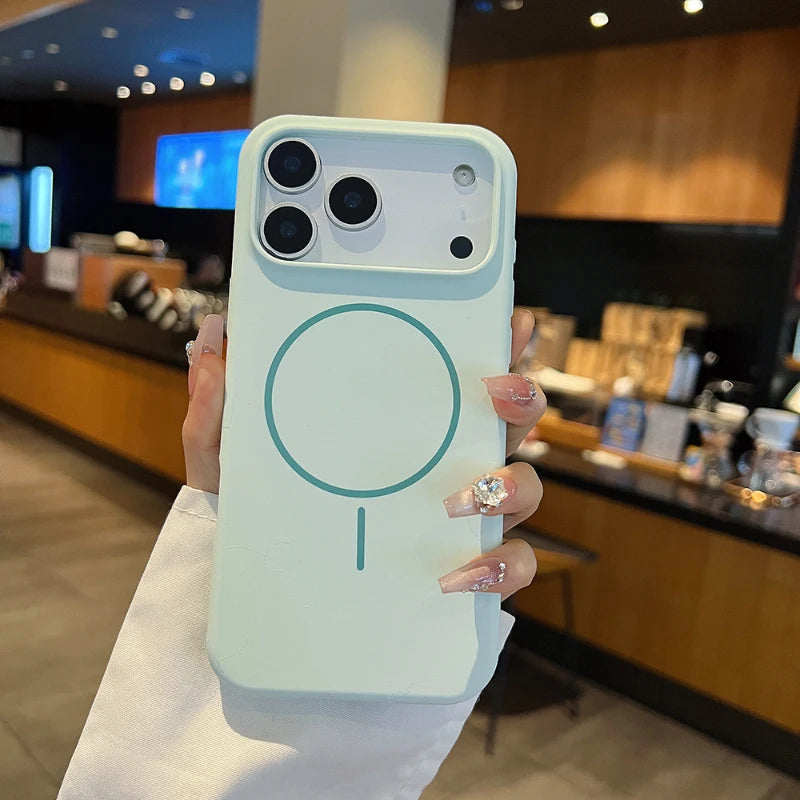 For Magsafe Magnetic Wireless Charging Luxury Solid Color Liquid Silicone Phone Case For iPhone 17 Pro Max Air Bumper Back Cover