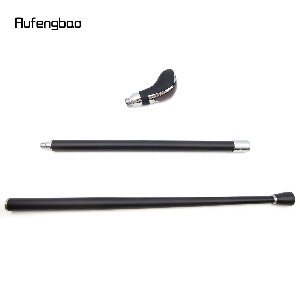 Black Leather Brown Wooden Silver Walking Cane Fashion Decorative Walking Stick Gentleman Elegant Cosplay Cane Crosier 93cm