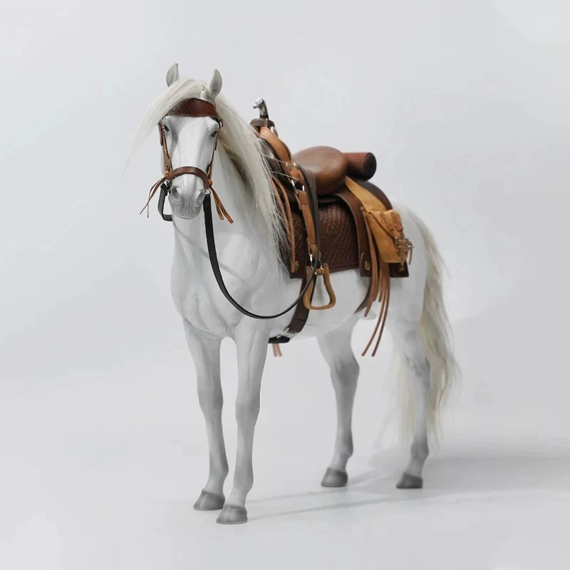 JXK 1/6 Scale White Horse Wild West Cowboy Dolls Mount With Harness Animal Resin Model Fit 12Inch Action Figure Soldier