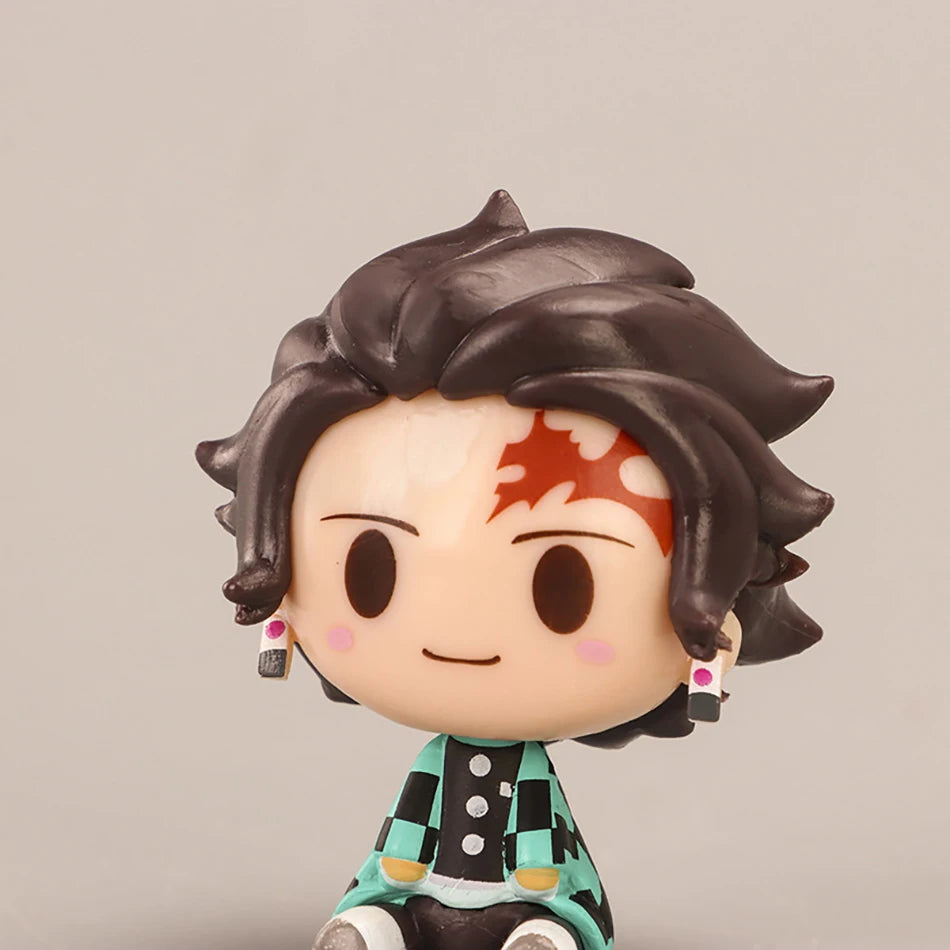 4Pcs/Set Demon Slayer Kimetsu No Yaiba Q Version Sitting Figures Tanjiro Nezuko Zenitsu Inosuke PVC Desktop Ornaments Model Toys