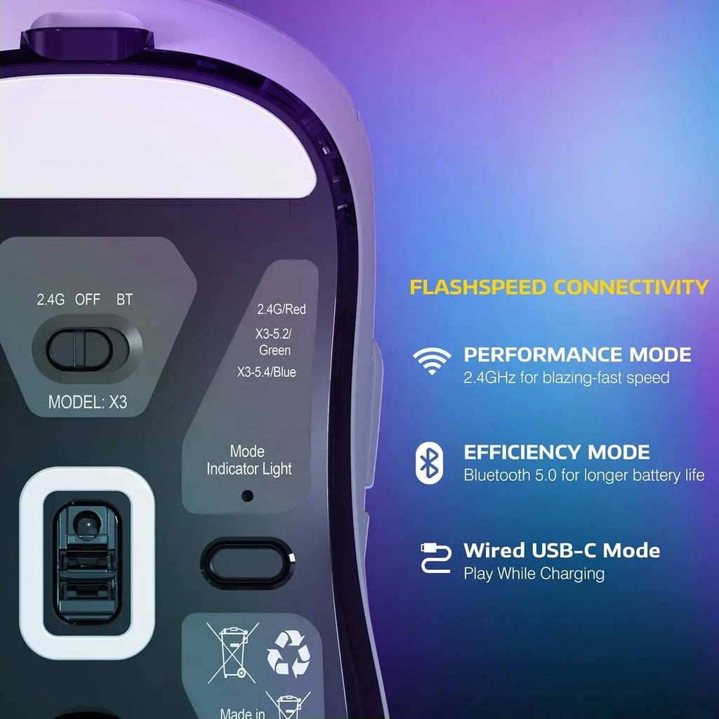 Attack Shark X3Pro Kabellose Bluetooth-Gaming-Maus PixArt PAW3395 26000 dpi Optische Maus Tri-Mode-Verbindung Makro-Gaming-Maus