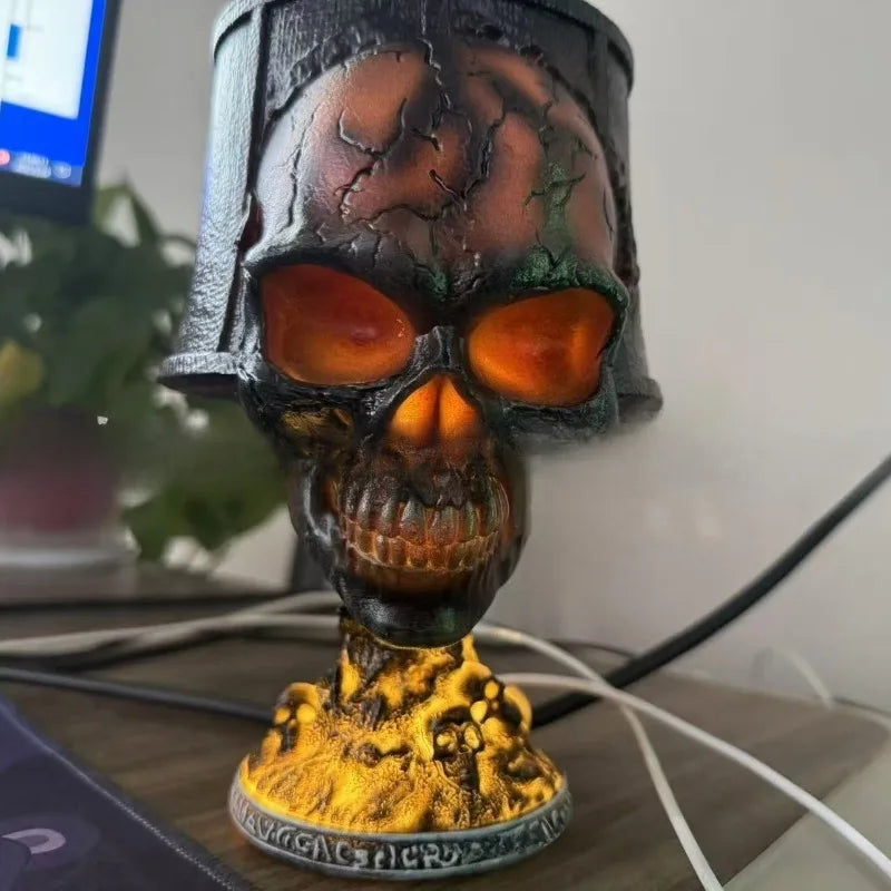 Skeleton Ornaments Resin Figurines with Lamp Miniature Creative Black Sculptures Room Decoration Accessories for Halloween