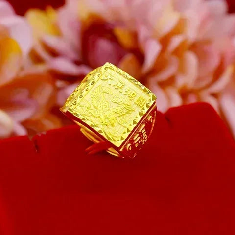Glattes Segeln 18K Reales Gold Ring Reine 999 Herren AU750 Modische Drachen Muster Einstellbare Segen Geschenk für Freunde
