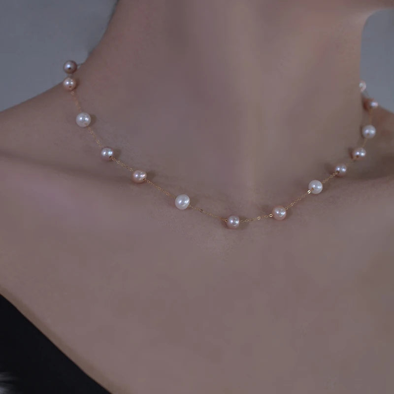 NYMPH Истинска златна огърлица от естествени перли 18K, Au750, фини бижута, близо до кръгъл юбилей, подарък за жени, микс цвят X321-1