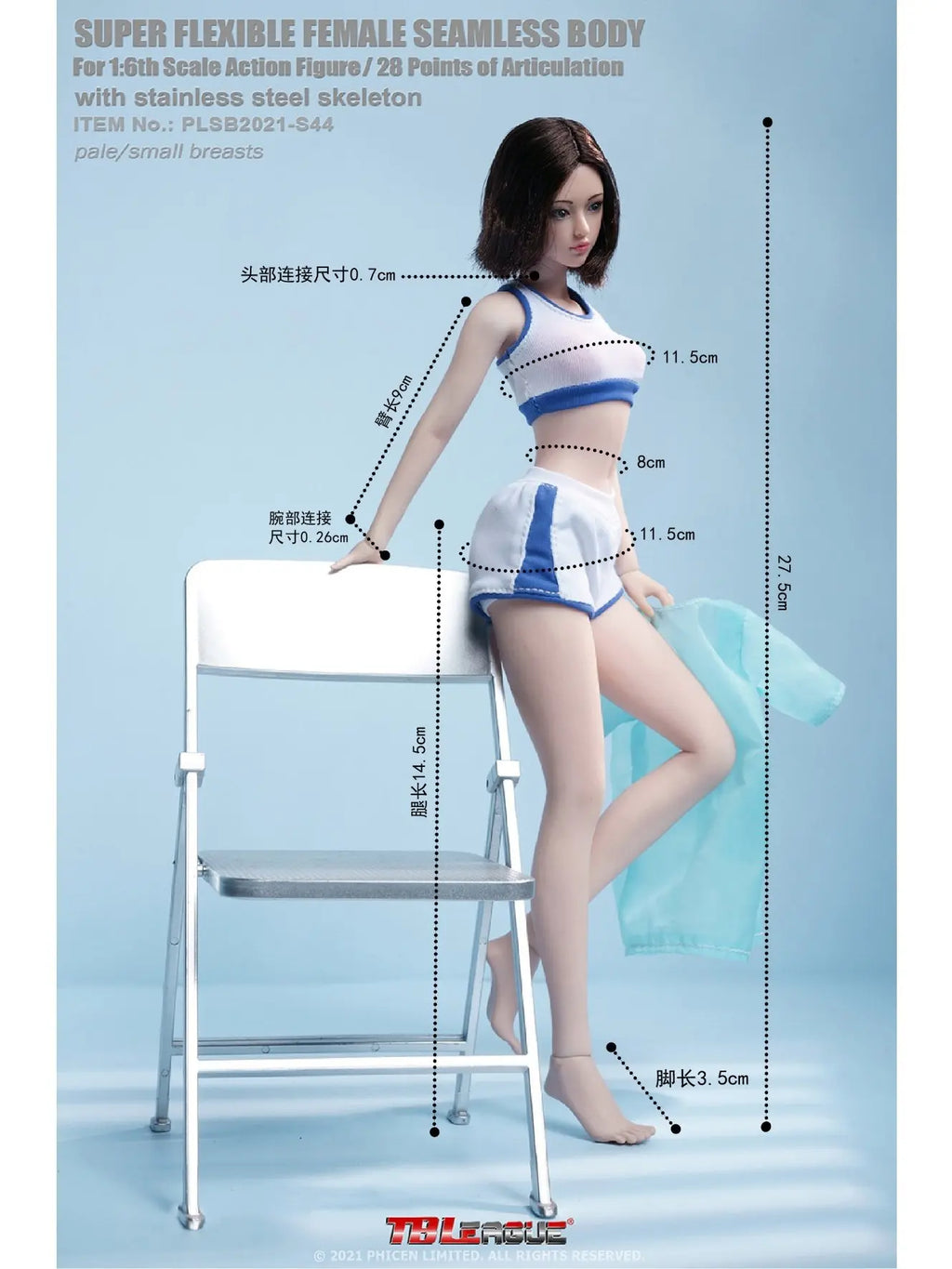 TBLeague PLSB2021-S44/S45 1/6 Scale Steel Skeleton Super Articulated Female Body Pale Skin Small Breasts Collectible Figure