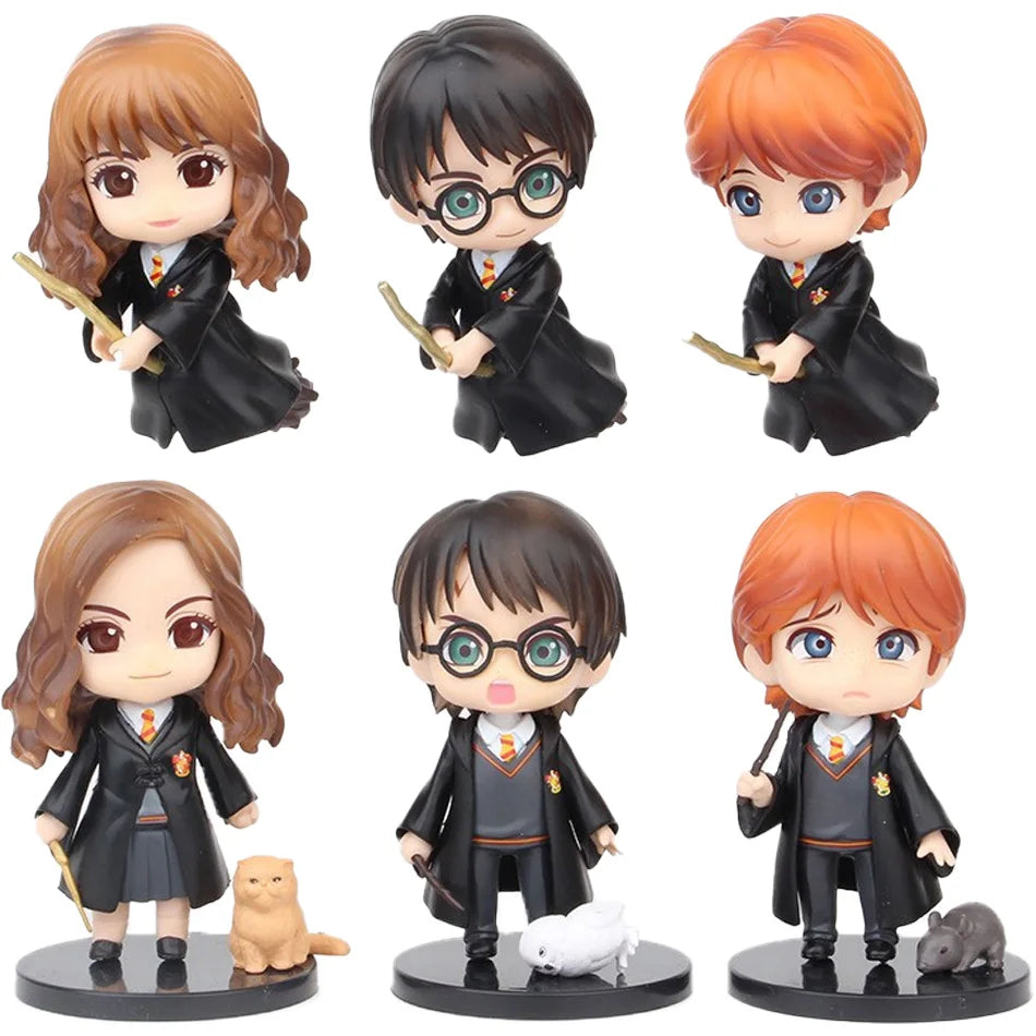 Harryy Potter 3pcs-10pcs Q Style Posket Hermione Ron Hedwig Vinyl Figure Toy Cake Decoration Car Model PVC Doll Toys
