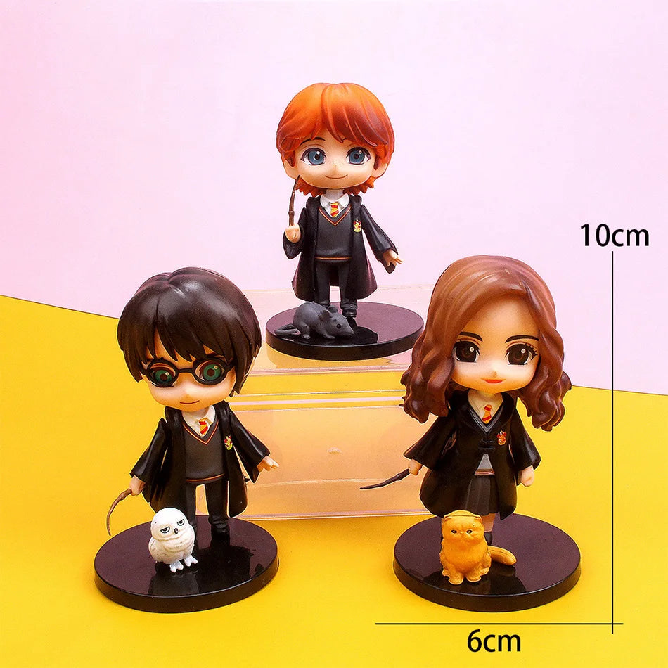 Cute Harry Q Style 3pcs/10pcs Set PVC Potter Figures Hermione Ron Hedwig Cake Decoration Car Model Dolls Gift Toy Collection