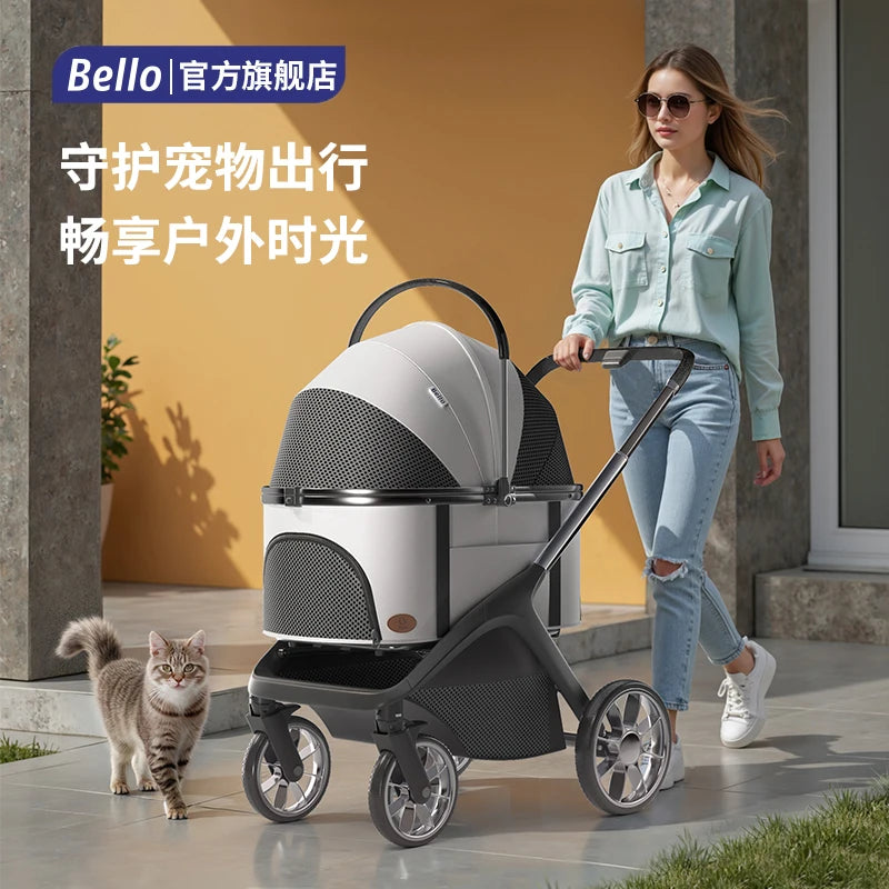 BELLO newest Pet Stroller Dog Cat Low Basket Parm aluminum alloy Cart Dog Lightweight Foldable Walking parm