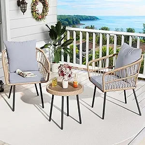5-teiliges Outdoor-Korbmöbel-Set, Allwetter-Terrassen-Bistro-Set mit Fußstütze, kleines Terrassen-Konversationsset für den Balkon