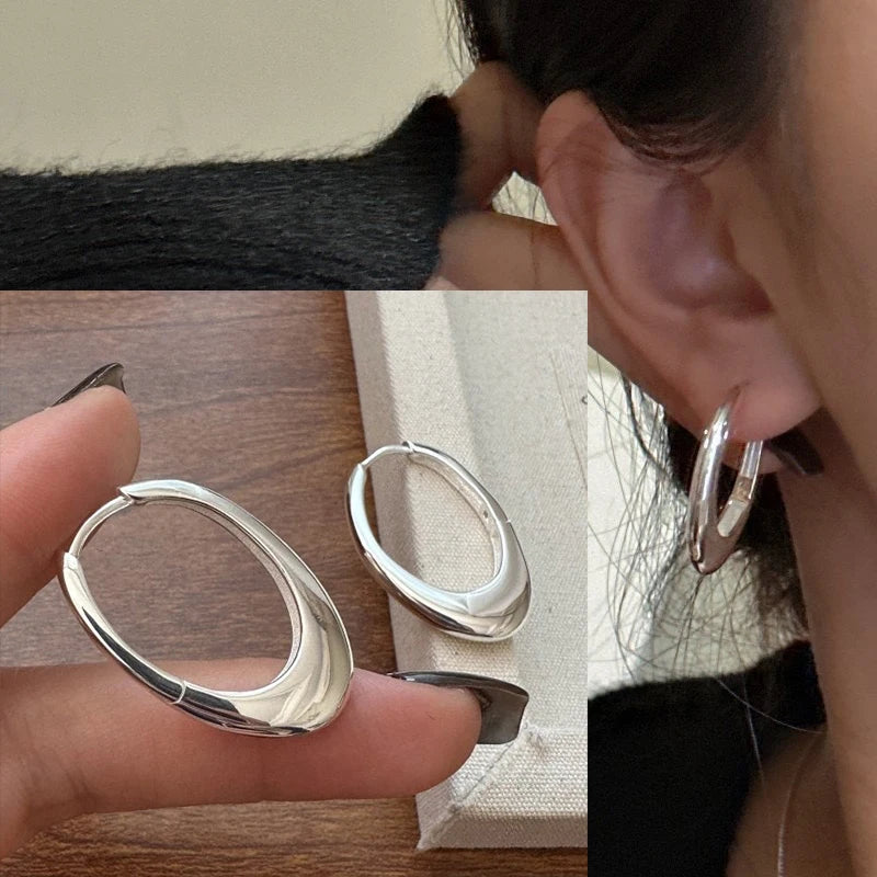VENTFILLE 925 Sterling Silver Chunky Hoop Earrings for Women Geometric Circle Punk Ear Jewelry Party Gifts 2023 New Dropshipping