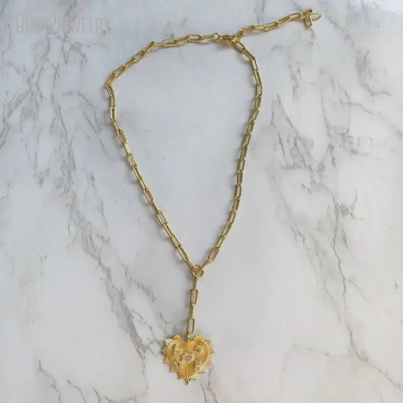 10pcs Gold Color Lariat Love Spike Heart Y Necklace Layering Dainty Paperclip Chain Jewelry