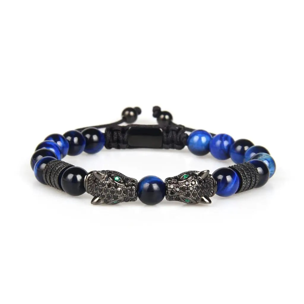 Ailatu 10 teile/los Doppel Panther Kopf Handarbeit Armband Edelstahl Perlen Kupfer Leopard Schmuck Kostenlose Logo Service
