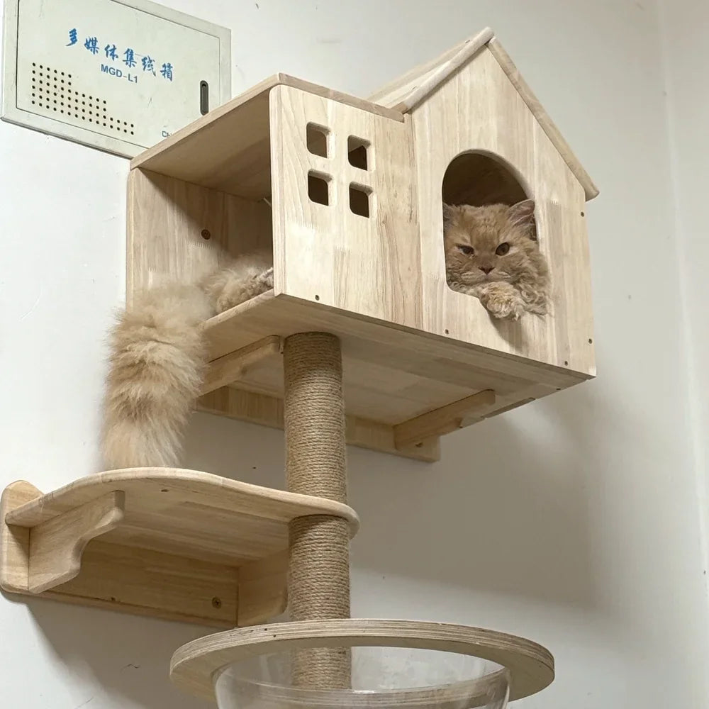 Cat Climbing Shelves Wall Mounted Cat Tree Cat Scratching Post Climbing Perches Hammock Steps for Cat Sleeping Playing and Rest
