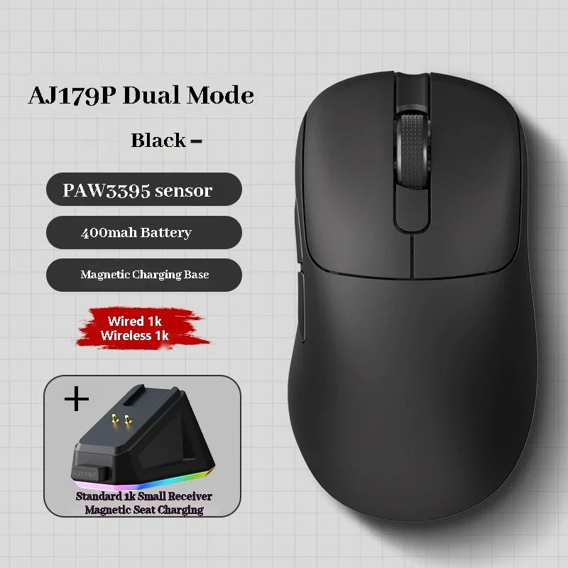 AJAZZ AJ179 PRO Kabellose Gaming-Maus – PAW3395-Sensor, magnetische Ladestation, anpassbare Makros, kompatibel mit PC/Laptop