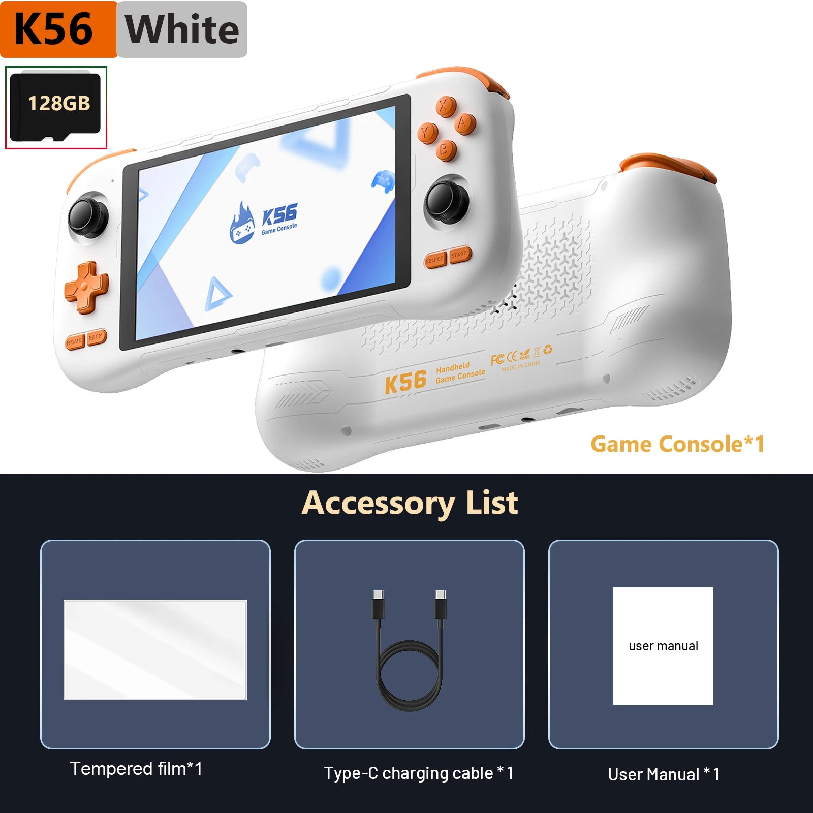 Handheld Game Console K56 5.5'' Touch Screen 50 Emulators for PS1/PSP/DC/SS Android 14 5000mAh WIFI5 Retro Game Player