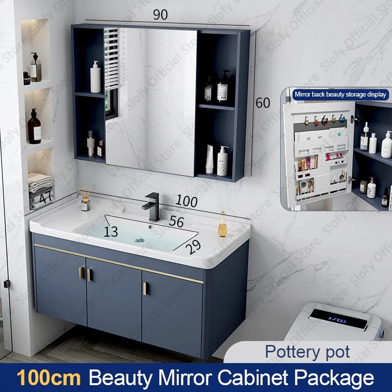Beauty Mirror Cabinet Integrated With Artistic Ceramic Vessel Sink Multifunctional Bathroom Vanity Modern Bathrooms Furniture