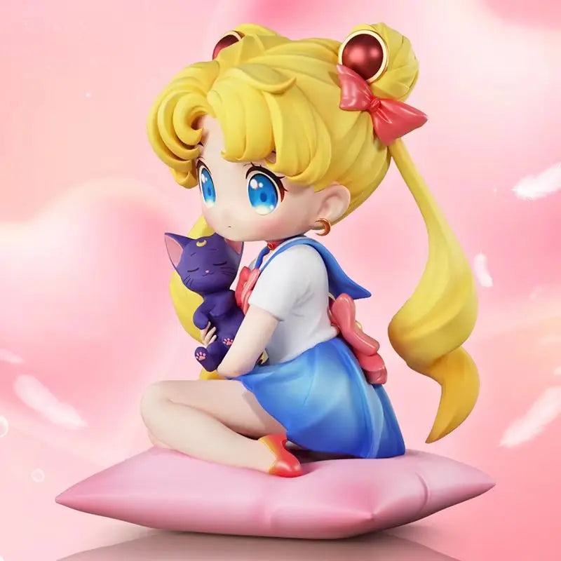 Q-Style Sitting Sailor Moon & Usagi Tsukino Gk Statue - Anime Collectible Figure, Kawaii Desktop Decor For Fans