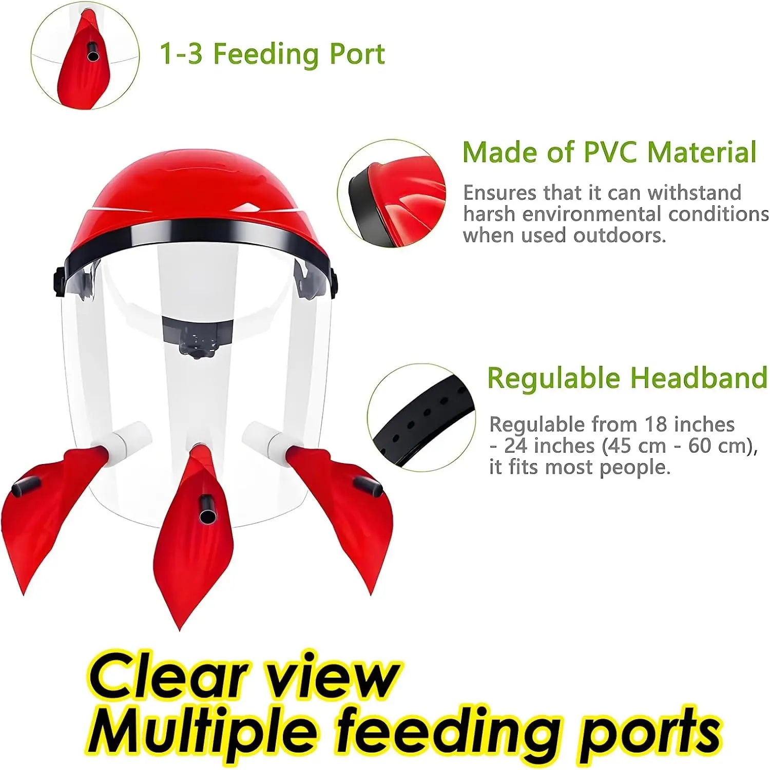 Hummingbird Feeder Helmet|Hands-Free Bird Feeder for Adults|3 Feeding Ports Design|Adjustable Headband 18"-24"|Lightweight PVC