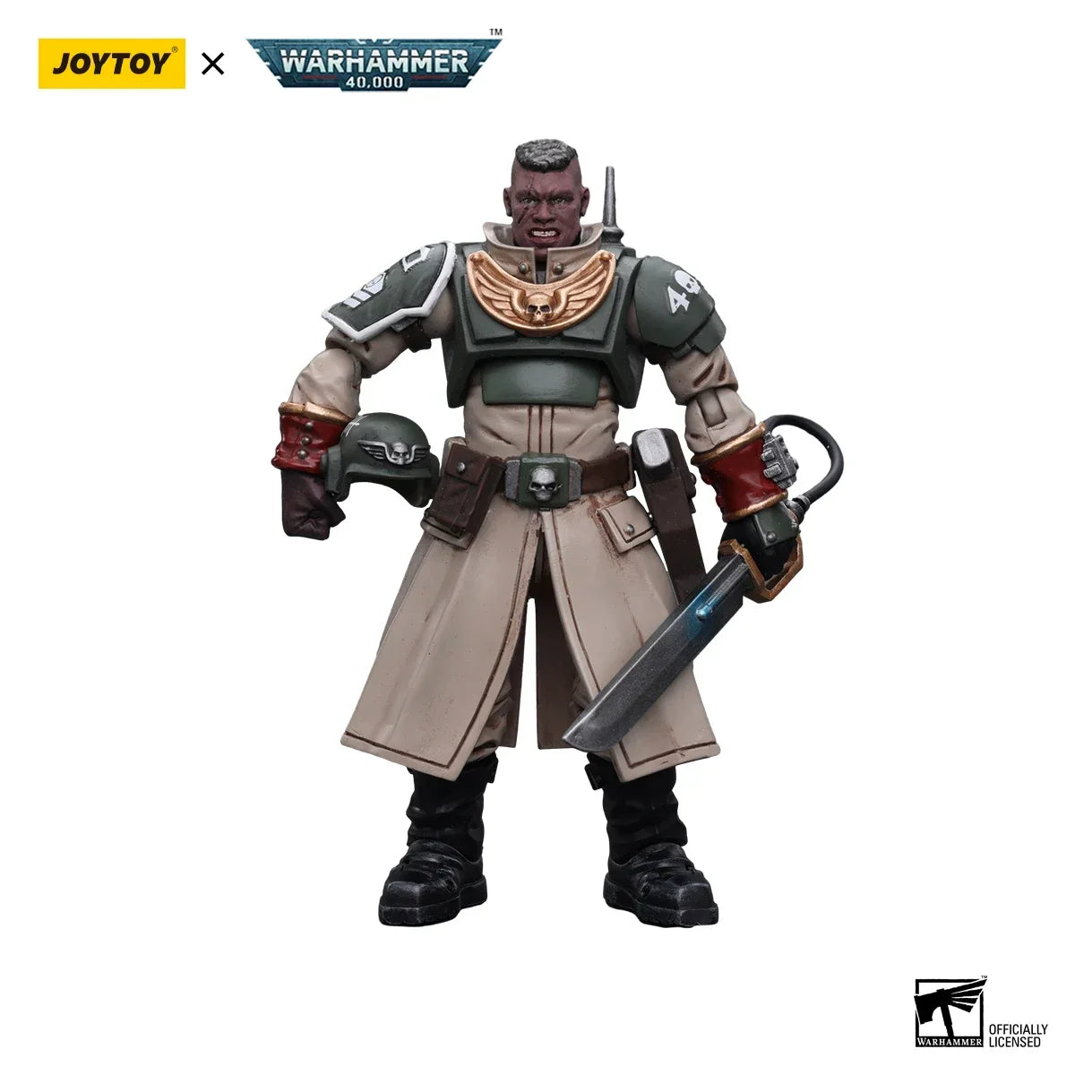 JOYTOY Warhammer 40k 1/18 Action Figures Anime 10.7cm Astra Militarum Cadian Command Squad Veteran with Medi-pack  Model Toys