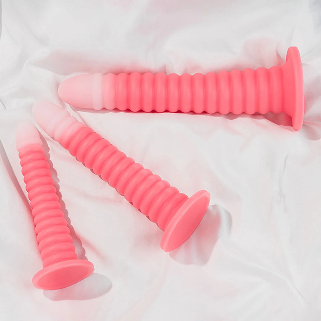 Gradient Pink Anal Plug Massager With Threaded Suction Cup Rear Multi-size Unisex Extra Long Anal Plug Adult Erotic Sex Toys