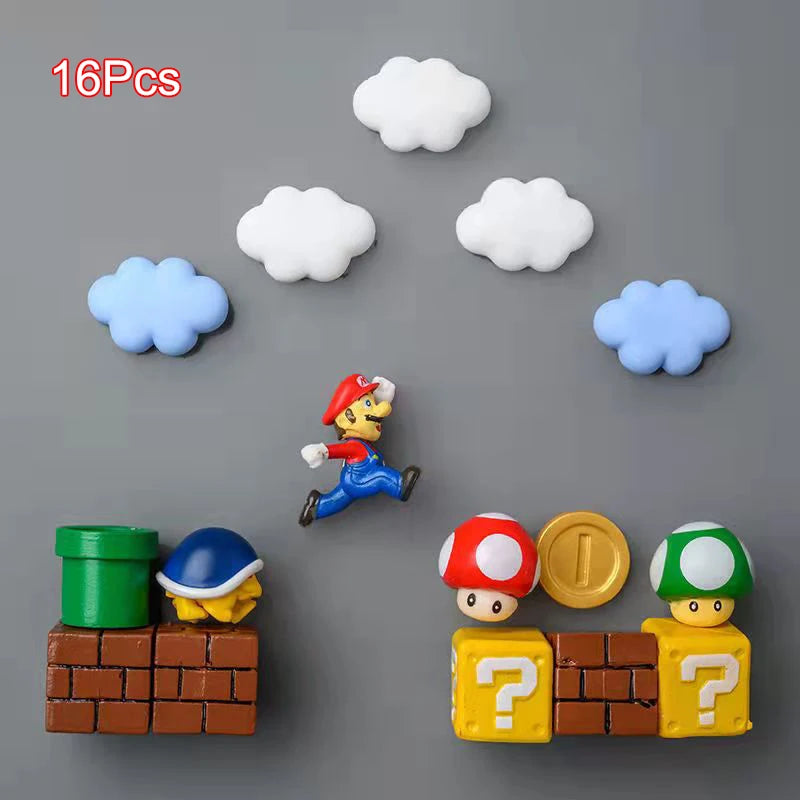 Super Ma Bros DIY Fridge Scene 3D Magnets Refrigerator Decoration Bullet Mushroom Turtle Wall Sticker Set Home Collection Gift