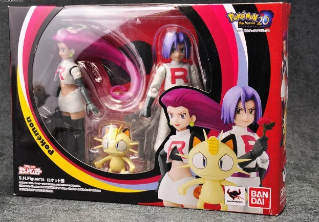 Bandai Original Pokemon S.H.Figuarts SHF Ash Ketchum Pikachu Jessie James Meowth Anime Action Figures for Kids Gift Toys