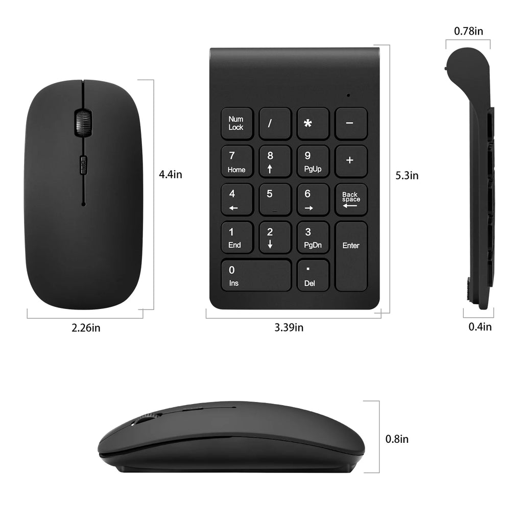 Lefon Wireless Numeric Keyboard 18 Keys Mini Digital Number Pad Keypad Accounting Bank Keypad Mouse Set For PC Laptop Notebook