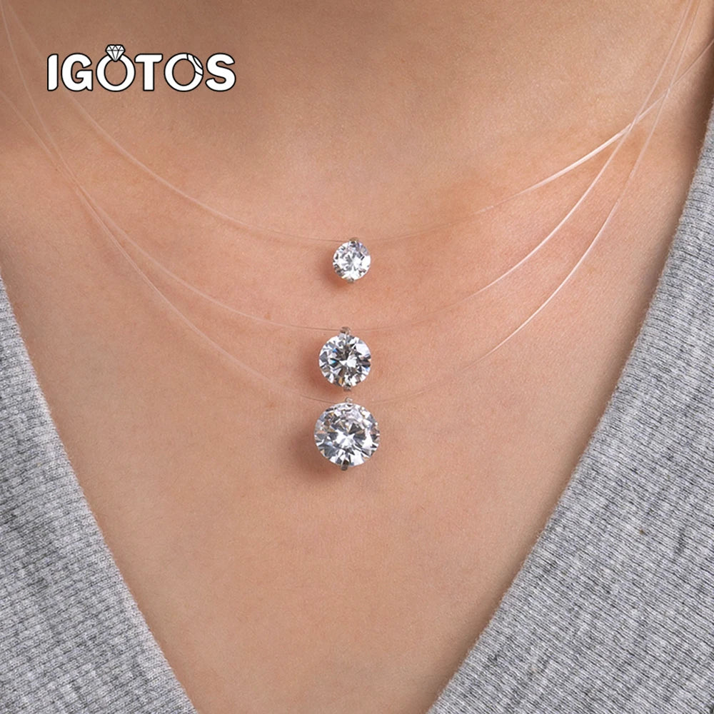 IGOTOS 0.5-5CT Moissanite Pendant Necklace Women  Certified 925 Sterling Silver Transparent Fishing Line Choker Chain Jewelry