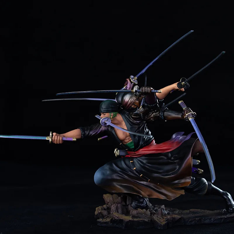 Anime One Piece Figur Kampfszene Drei Köpfe Sechs Arme Zoro Neun Messer Flow Action Modell Sammlung Kinder Geburtstag Spielzeug Geschenk