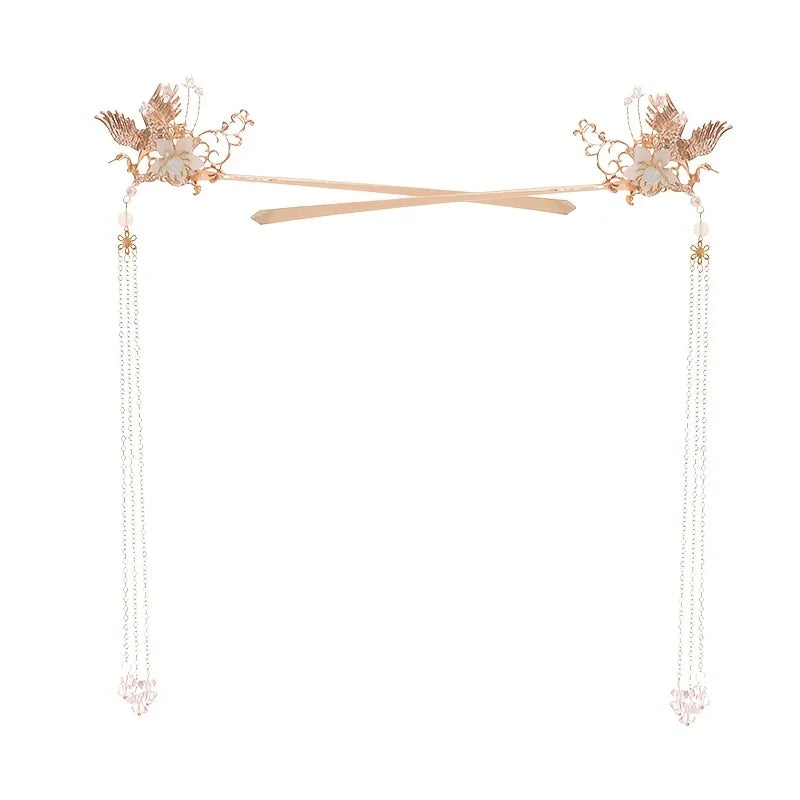 Pearl Crystal Hairpin Headband For Women Bride Chinese Style Hanfu Wedding Bridal Hair Accessories Jewelry Hairpin Headband Gift