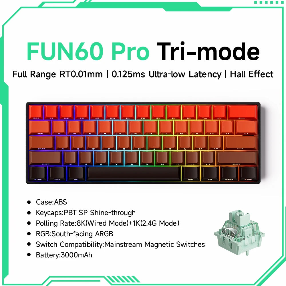 Akko MonsGeek FUN60 Mechanische Tastatur Magnetische Schalter 60% Gaming Tastaturen Schnelle Trigger 0,01mm 8K ARGB HE/TMR Custom Tastatur