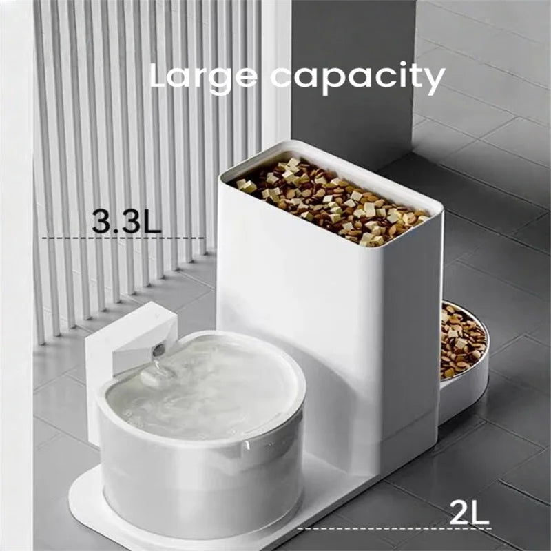 Wireless Cats Water Feeder Material Feeding and Soak Rechargeable Battery Operated Gravity Stainless Food Bowl Pet Fountain