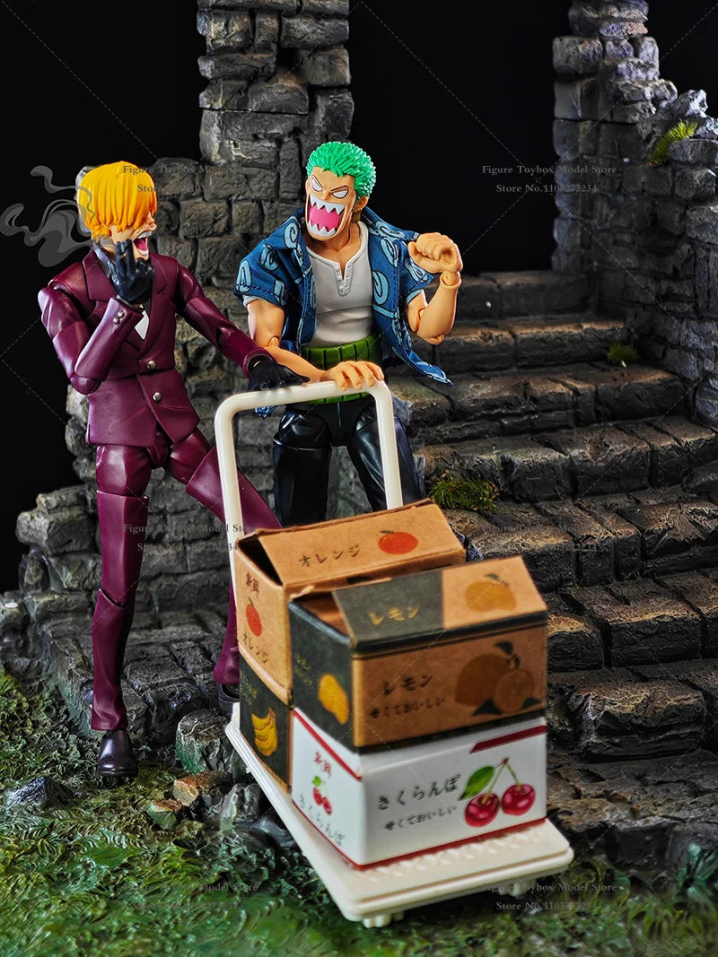 (Only T-shirt ) 1/12 Anime Boy Zoro Soldier Mini Blue Print T-shirt Top Clothes Accessory Toys For 6" Shf Man Figure Decoration