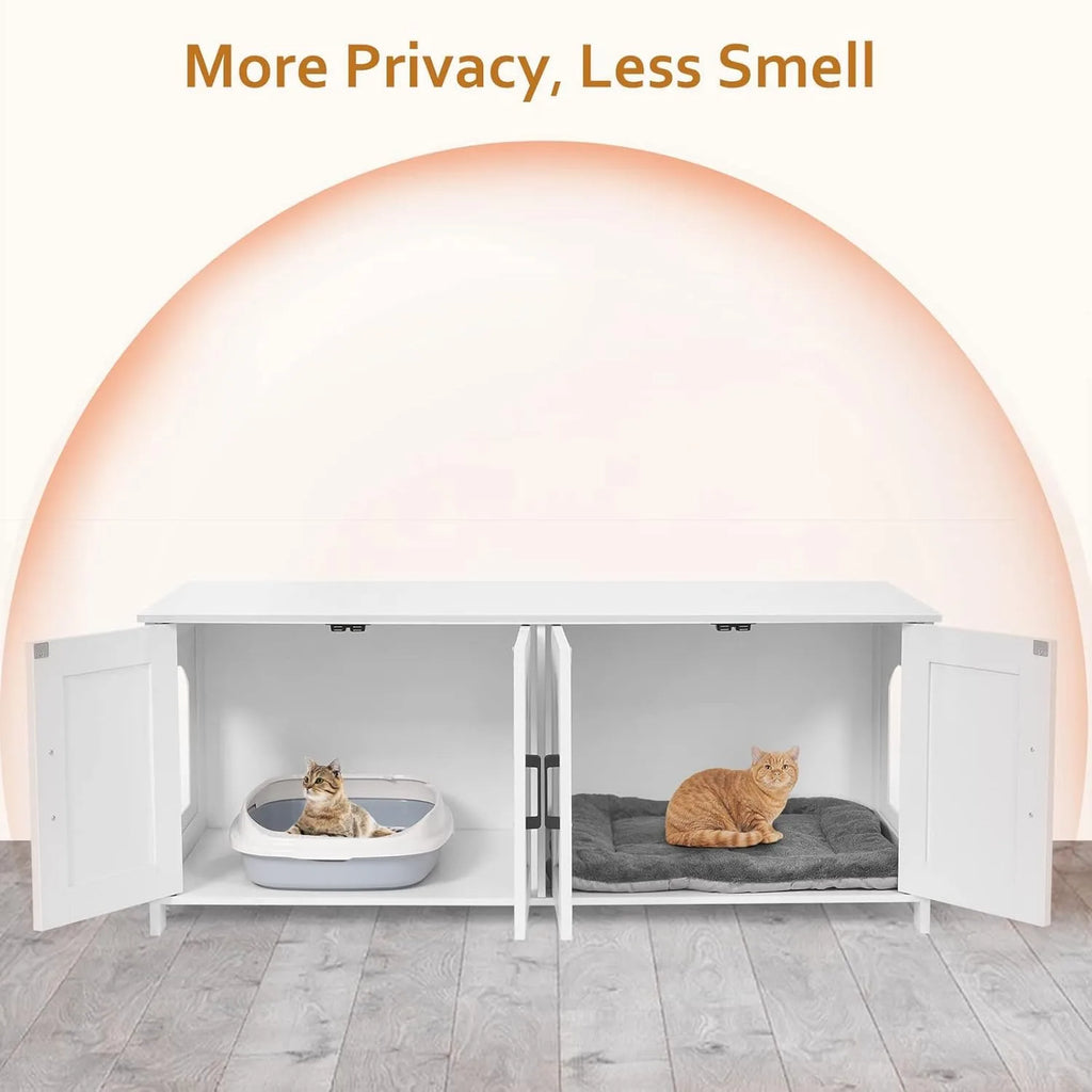 Cat Litter Box Enclosure For 2 cats, Litter Box Furniture Hidden  Double Room,Wooden Cat Washroom Furniture,Cat Hous