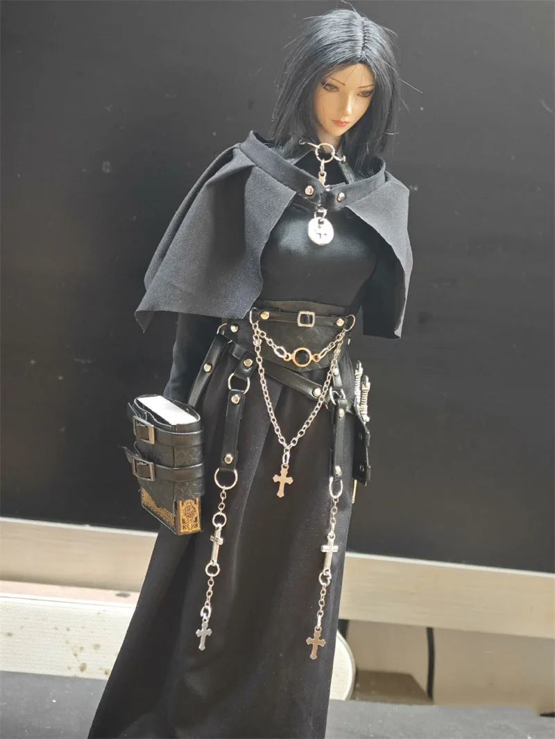 In Stock 1/6 Scale Fashion Temperament Exquisite Style Cloak Black Long Sleeve Dress Set Fit 12inch Action Figure Models