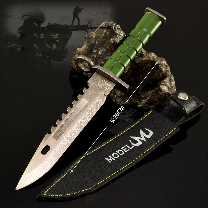 26cm Game Military Tactical Command Knife M9 Doppler Emerald Leather Edition Metal Knife Toy Sword Model Safe Not Sharpened Gift